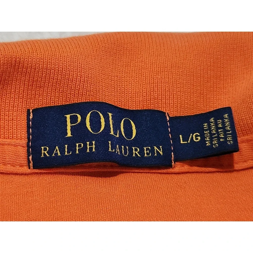Polo Ralph Lauren Men's Large Orange Cotton Short Sleeve Polo Shirt Blue Pony‎